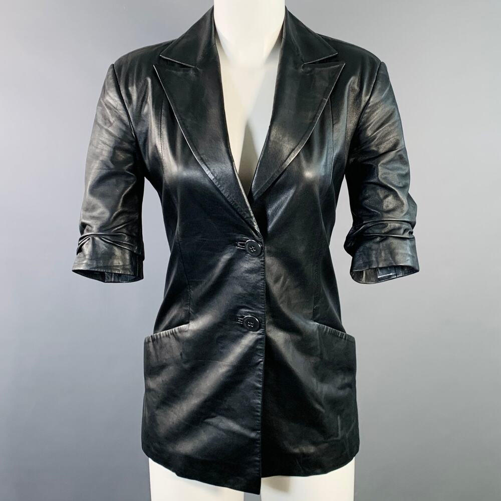 ZEYNEP ARCAY Size 2 Black Leather Lambskin Peak Lapel Jacket Blazer